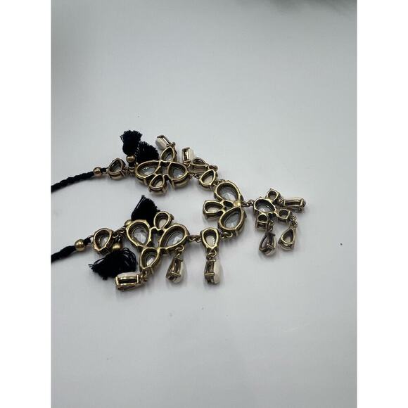 J. Crew Crystal Clear Milky White Gems Black Fringe Adjustable Tie Necklace - Picture 11 of 14